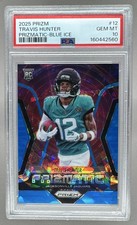 160442560 Travis Hunter 2025 Panini Prizm #12 Blue Ice Prizmatic RC 1/99 PSA 10