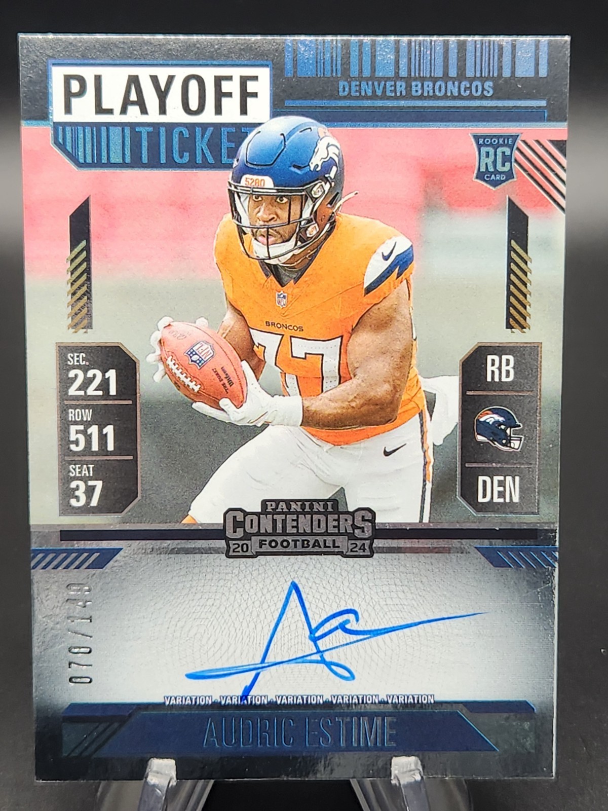 Audric Estime 2024 Panini Contenders Rookie Variation Playoff Ticket Auto /149