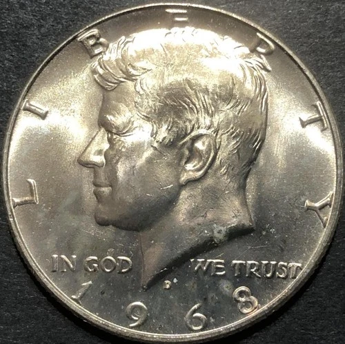 1968-D 40% SILVER KENNEDY HALF DOLLAR COIN UNC