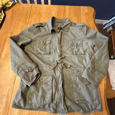 Laura Scott Petites Olive Green Utility Jacket Women s Medium Button Front E302