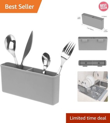 Compact Gray Plastic Utensil Holder Caddy - Perfect for Kitchen Sink Racks