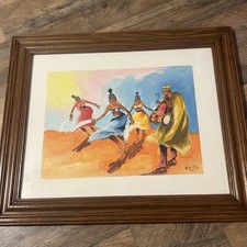 Vtg Framed Signed Ami Ojo 2001 African Tribal Art Original Watercolor Painting
