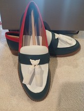 Franco Sarto Women's Carolynn Low Slip on Tassel Loafers Navy/White/Red 7M