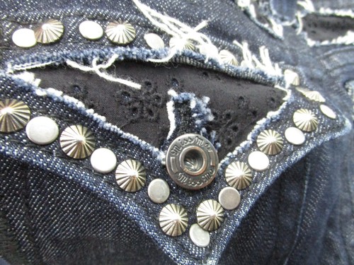 MISS ME Jeans Girls 8 Blue Denim Kids Juniors Flap Studded Pockets Low-Rise - Picture 20 of 21