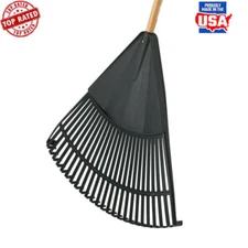 24" Wood & Poly Leaf Rake Clearing Thatch Debris Lightweight 66" Total Length US
