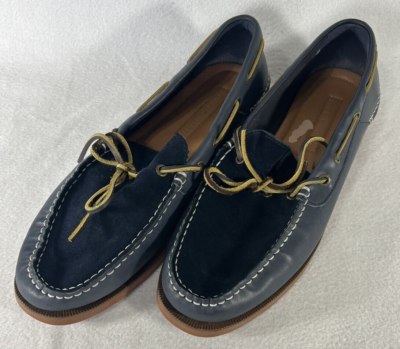 Tommy Hilfiger Navy Blue Leather Boat Deck Shoes Men's Size Style TM  Blythe