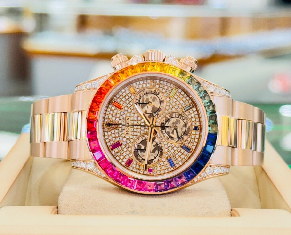 Rolex Daytona 116505 Rainbow Diamonds and Sapphires 18K Rose Gold