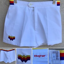 Vintage Bogner Shorts Triple W Logo Striped Waist Short Shorts 12 28 1/2  Waist