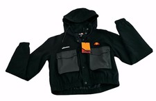 Ellesse Women's Black Woven Pocket Full Zip Reflective Crop Jacket Size Uk 8