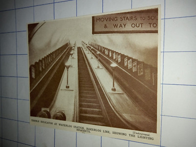 C 1933 treble escalator Waterloo station bakerloo line showing lighting brackets