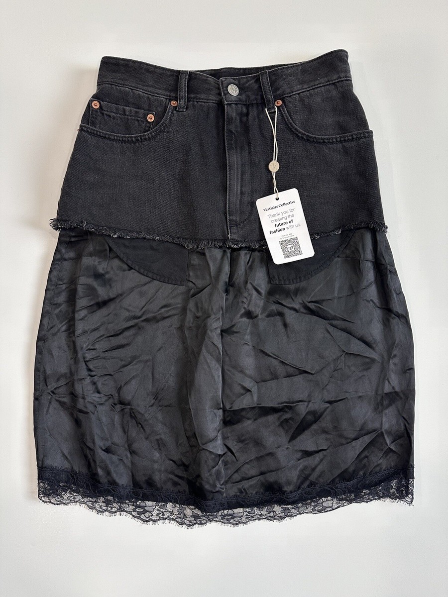 MM6 Maison Margíela Raw Edge Denim Lace Layered Skirt In