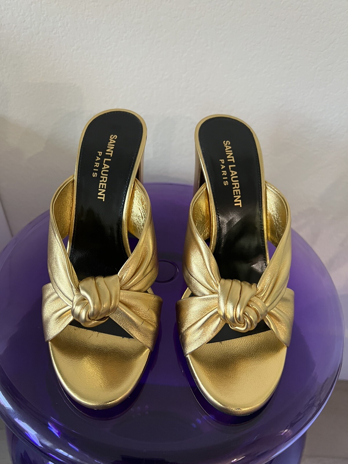 YSL Saint Laurent 'Loulou' 100 mm annodato pelle oro TAGLIA 36 6