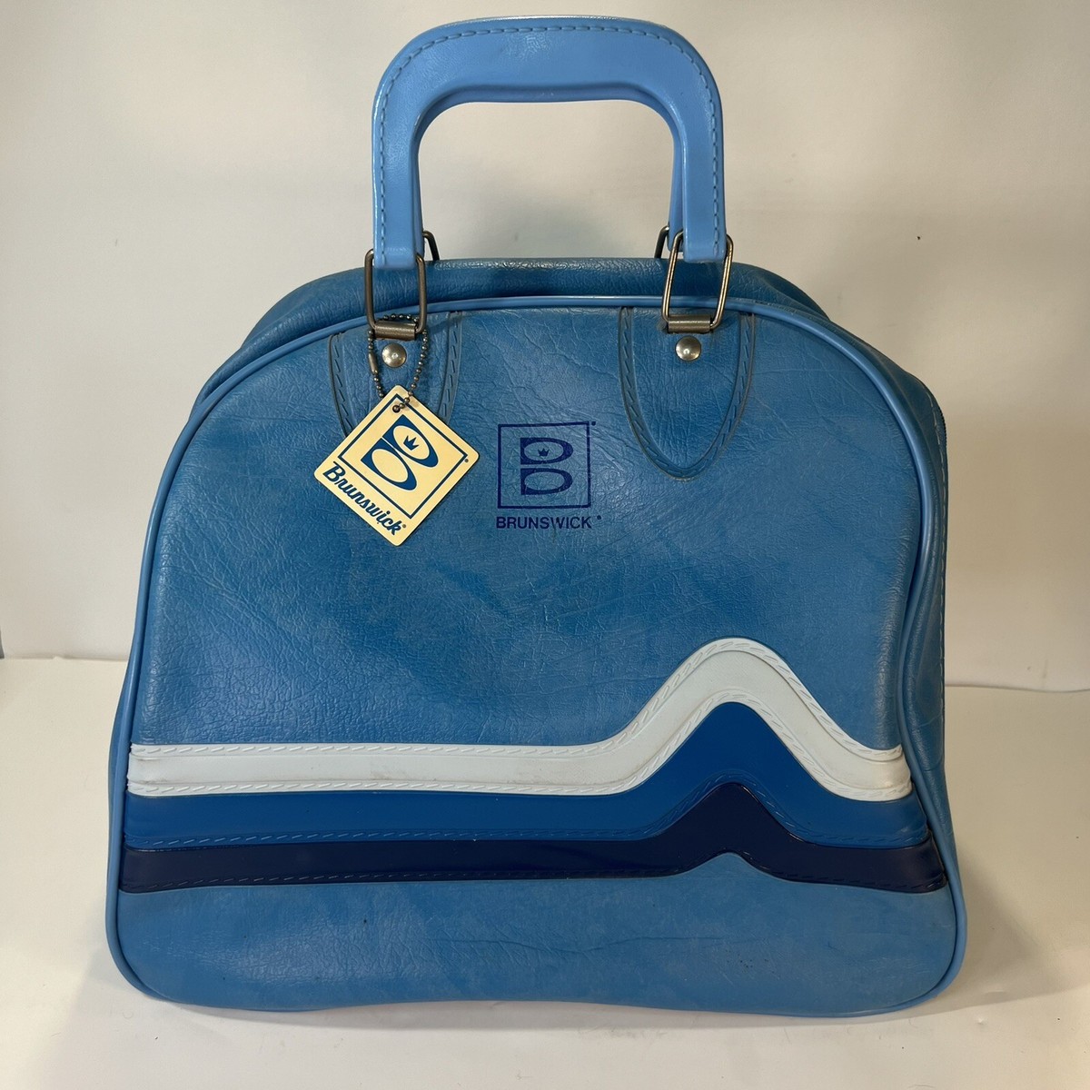 Vintage Brunswick Bowling Ball Bag with Ball Rack Blue Tricolor