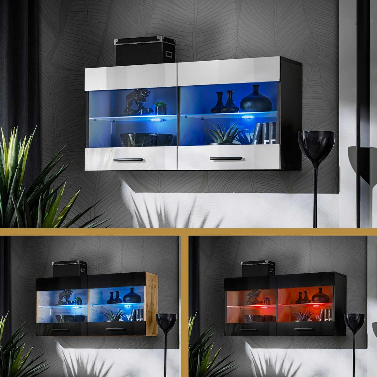 Lighted Wall Display Cabinet Silver Aluminium Glass Counter Display