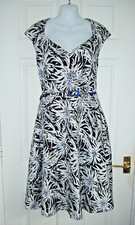 CC STUNNING black white blue ballgown party dress lined 22" P2P 39 LONG size 18