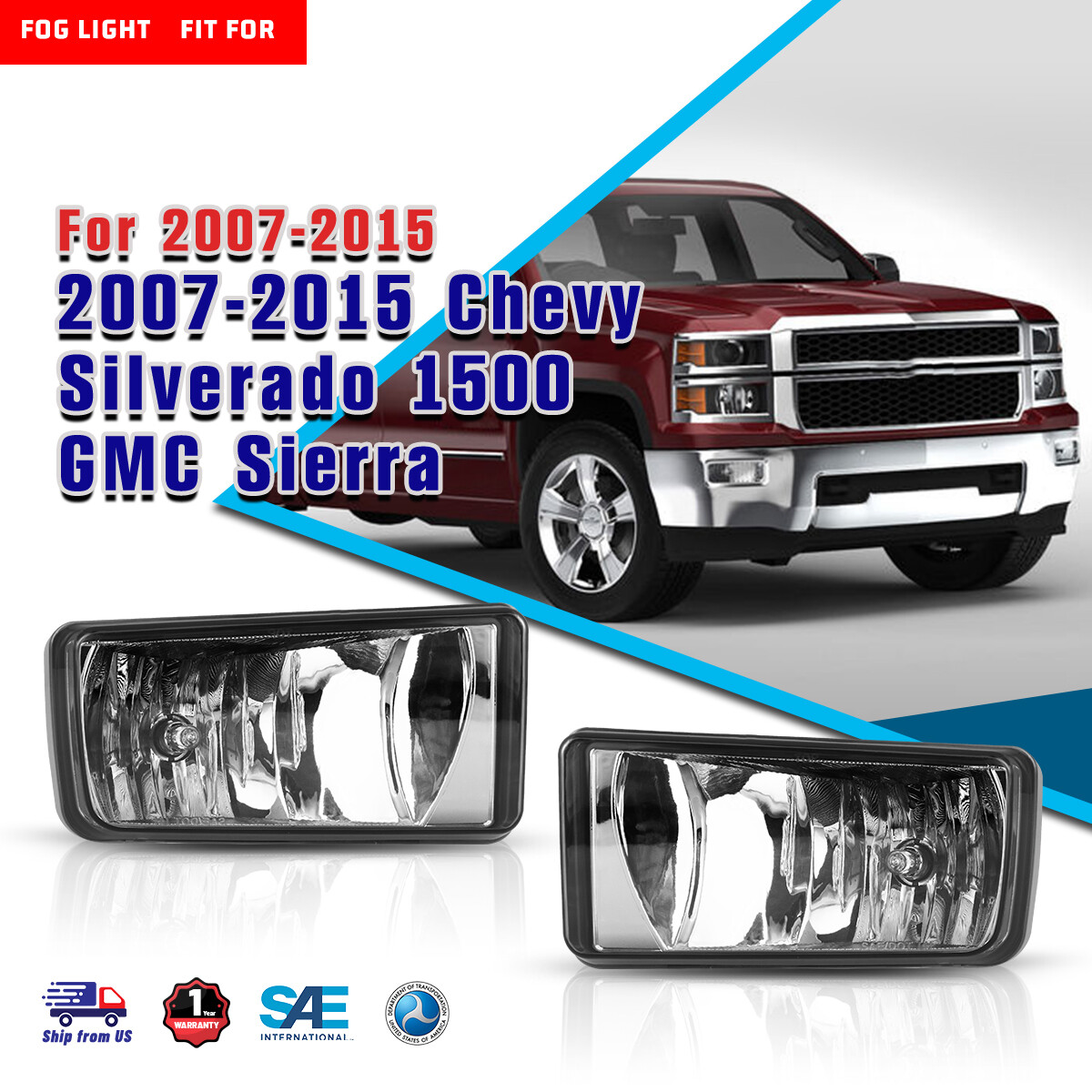 Silverado Fog Lights Front Bumper Fog Light Kit For 2007-2015 Chevy Silverado 1500/2500/3500 & Tahoe - Clear Lens, Halogen Chevy Silverado Fog Lights - Foto 4