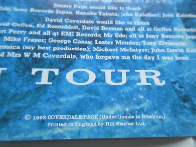 Coverdale Page 1993 Japan Tour Book Ticket Promo Poster Led