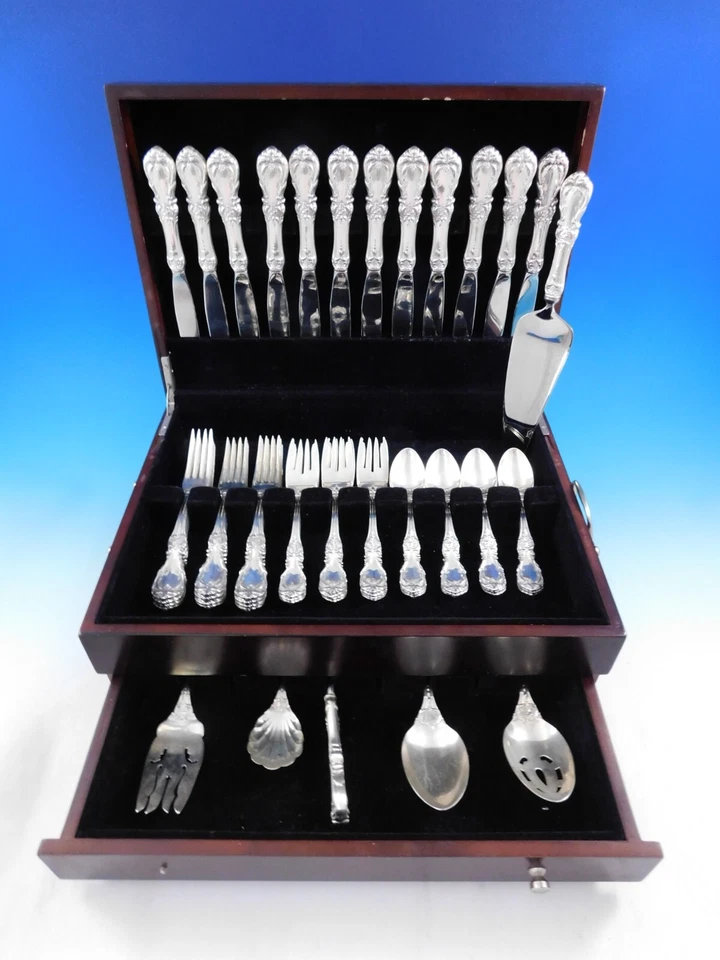 Conjunto de Talheres Burgundy by Reed & Barton Prata Esterlina 12 Serviço 54 peças Não Usado - Imagem 2 de 4