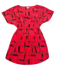 Women’s AUDREY 3 + 1 Sz S Red Black Squiggle Print Dolman Sleeve Mini Dress