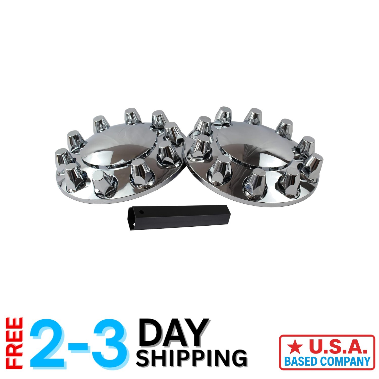 ABS Chrome Plastic 33mm Semi Truck Axle Cover Kit - Pair-image