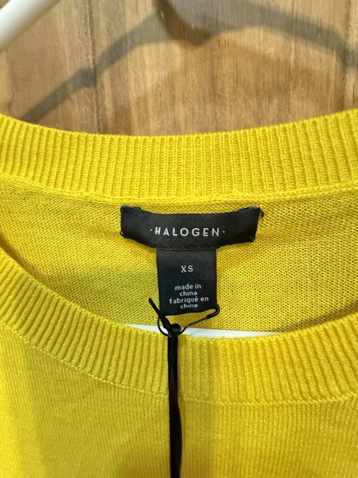 HALOGEN | Womens Merino Wool Blend Crewneck Sweater Neon Yellow Career Size XS - Image 3 of 4