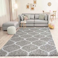 Modern Shaggy Rug Onion Shaped Tile Design Grey Cream 