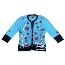 Vintage berek baby blue and black 3/4th sleeve cat cardigan Size Small