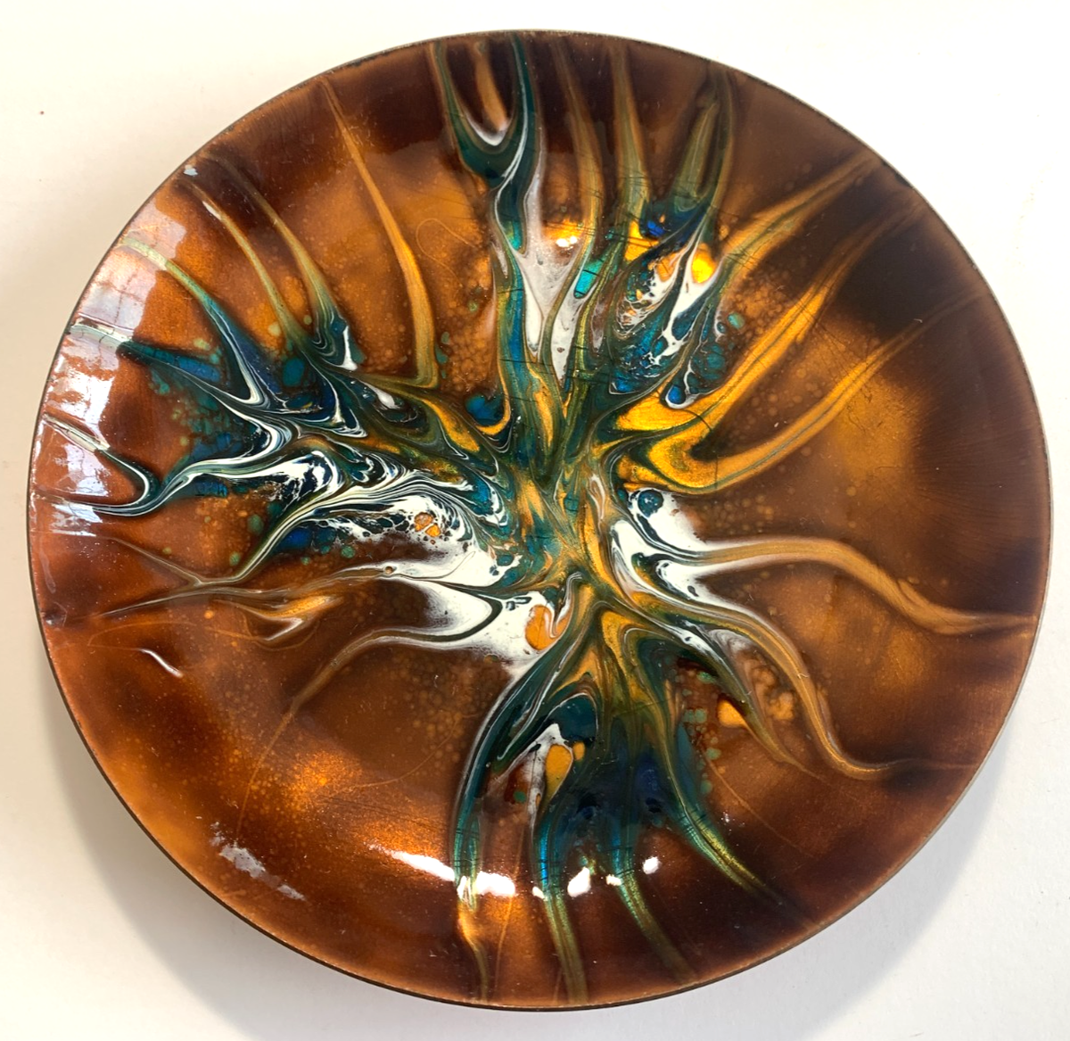 Vintage MCM 1960's Enamel on Copper Dish 7
