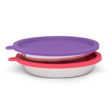 Messy Cats 4pc Set with Two Stainless Saucer Shaped Bowls and Two Silicone Li...