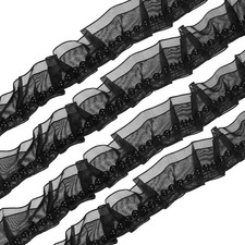 Pleated Lace Ruffle Trim Ribbon, 10 Yards 1.4 Inch Wide, Black