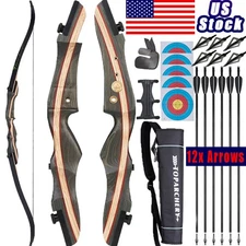 US 62" 20-50LBS Takedown Recurve Bow Kit Wooden Archery Arrows Target Hunting RH