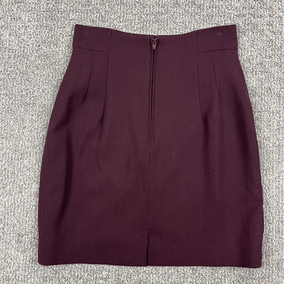 Falda Y2K Bebe Mujer 4 Borgoña Lana Lápiz Cintura Alta Línea Hecha en EE. UU. Oficina Foto 2 de 4