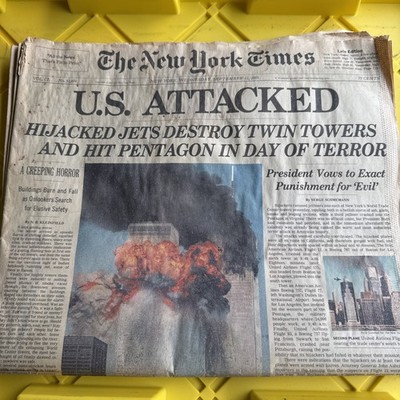 New York Times Sept 12 2001 9-11 US Attacked Front Page Original Newspaper