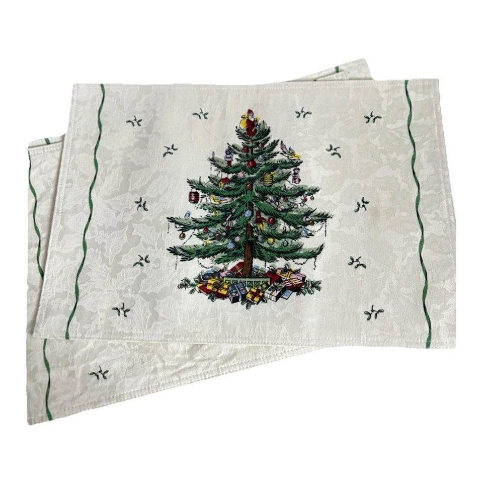 Spode Classic Damask Christmas Tree Placemats Set of 8 Vintage Pristine - Image 2 of 4