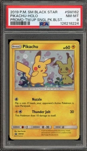 Pokemon Pikachu Team Up Blister Pk. Black Star Holo Promo SM162 PSA 8