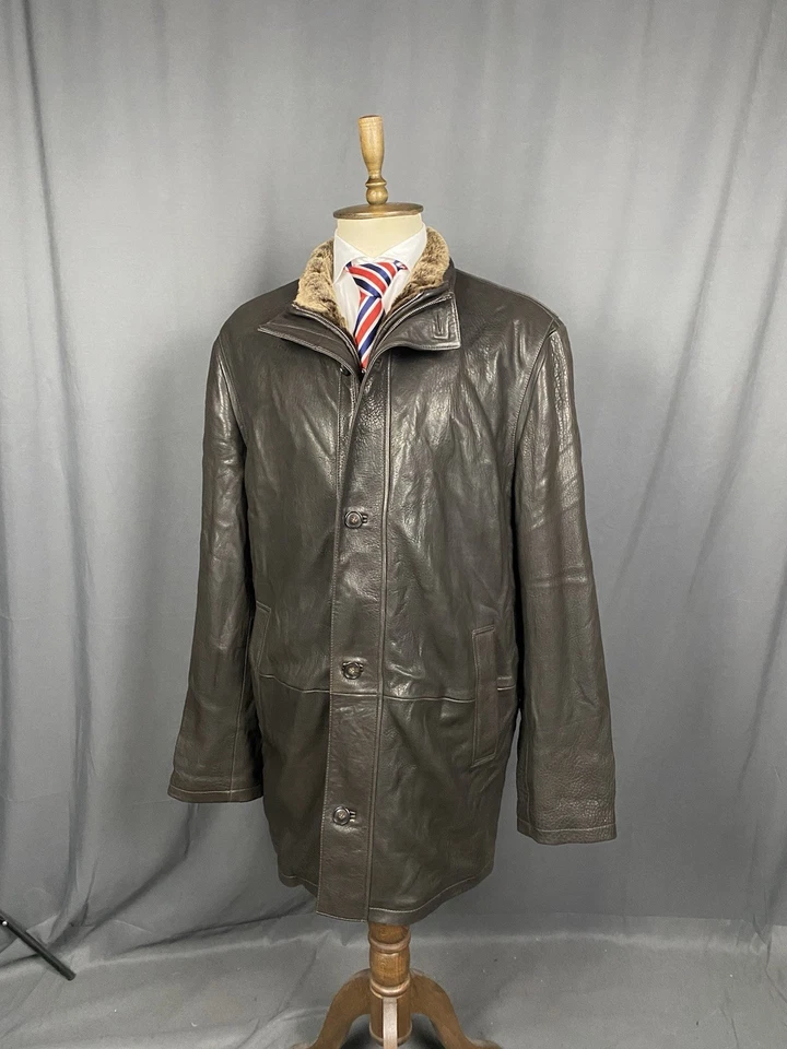 Abrigo de invierno aislado de cuero napa de cordero marrón Hugo Boss para... - Imagen 2 de 4