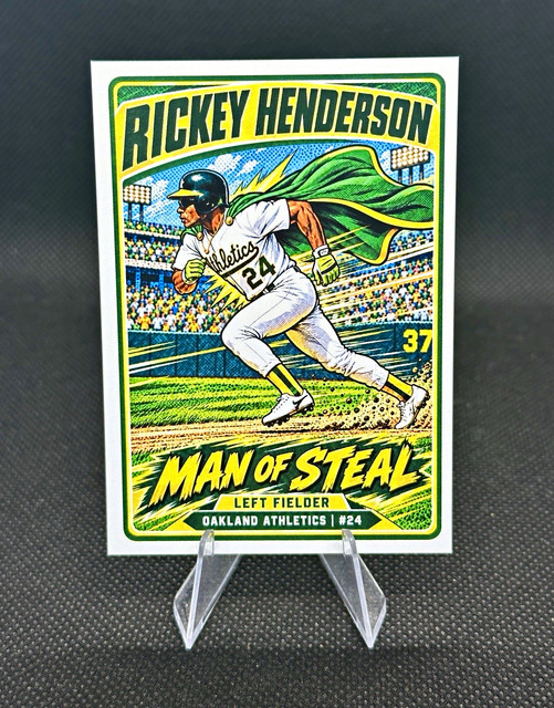 Rickey Henderson “Man of Steal”Comic Book Theme Custom ACEO Art Card MLB HOF ⚾️