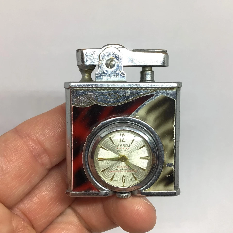 Briquet ancien essence montre mécanique Suisse Rouen - JAPAN - vintage lighter - Photo 3/4