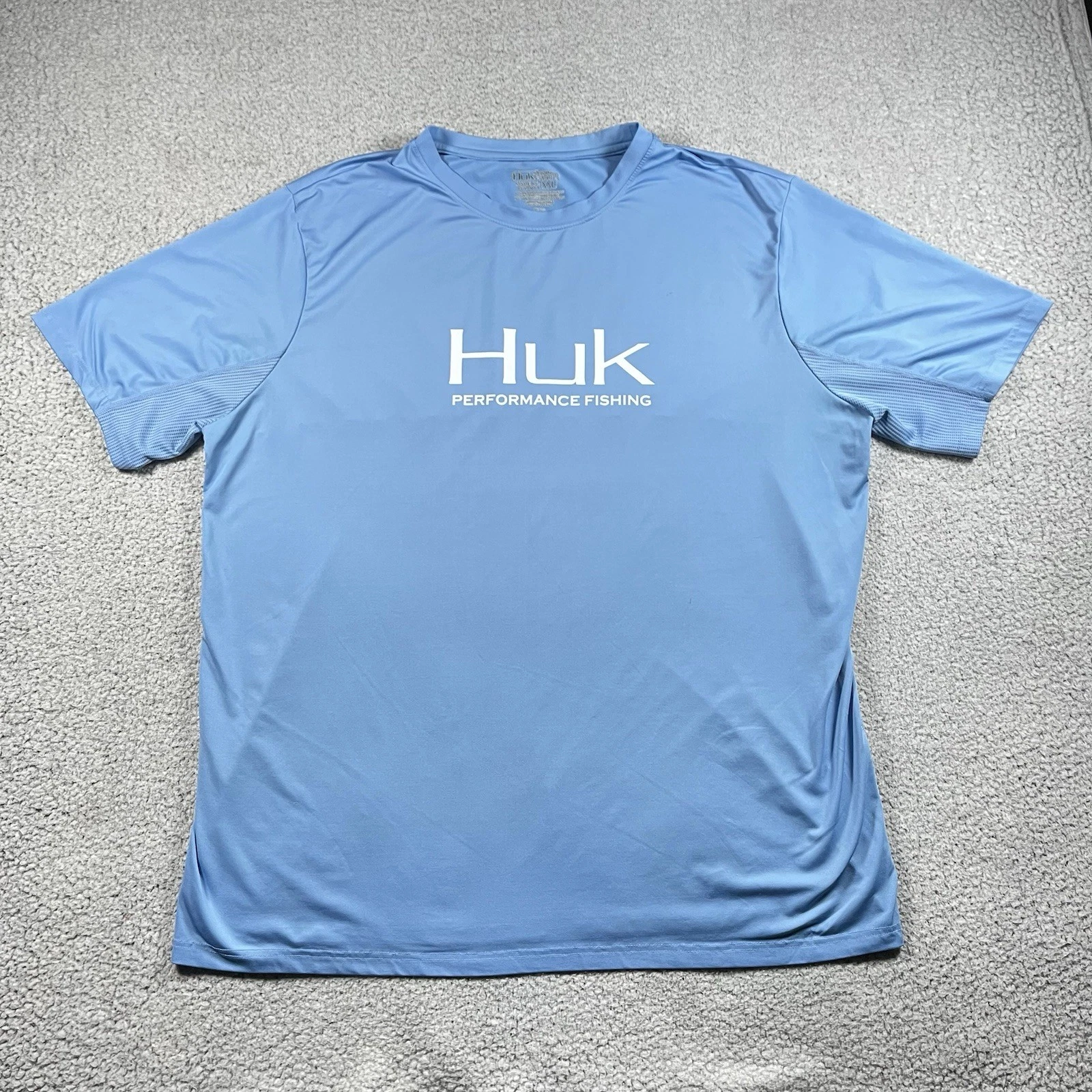 Huk Shirt Mens 2XL Blue Performance Fishing Short Sleeve Outdoors Stretch