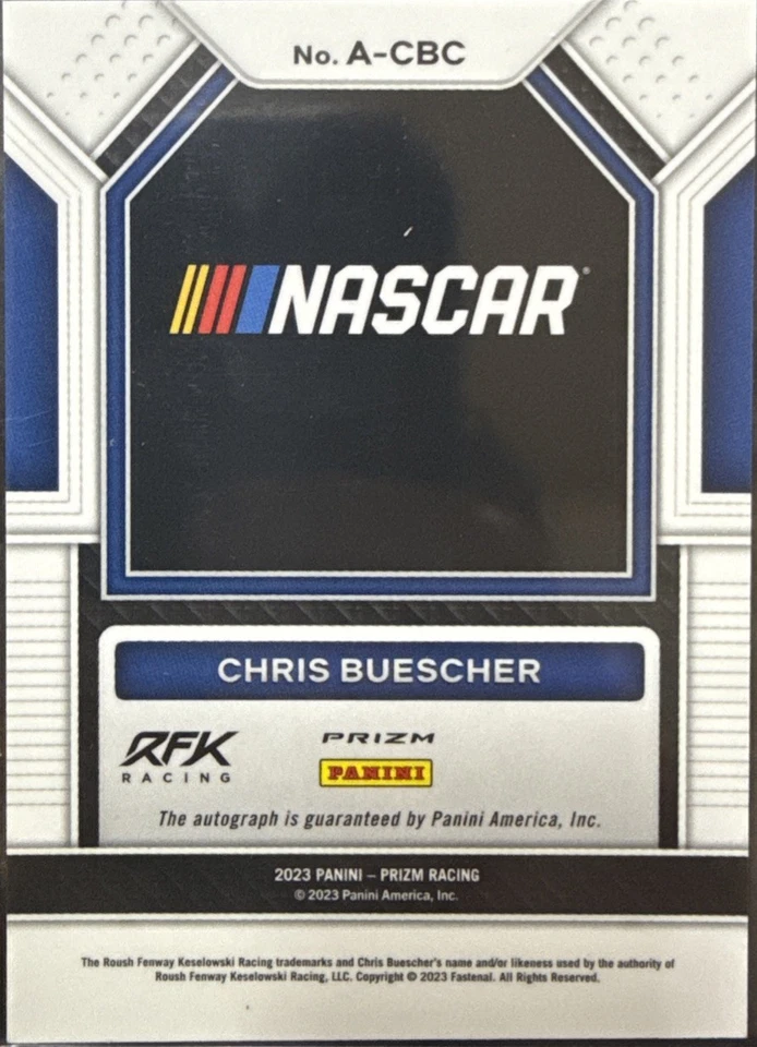 2023 Panini Prizm NASCAR Racing Autographs A-CBC Chris Buescher Silver Holo AUTO - Image 2 of 2
