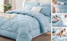 Size Comforter Set - 7 Pieces Bed in a Bag Luxury Soft Bed Set King Light Blue