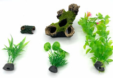 Aquarium Decor Kit Artificial Plants Moss Hide Cave Accent Fish Tank Set