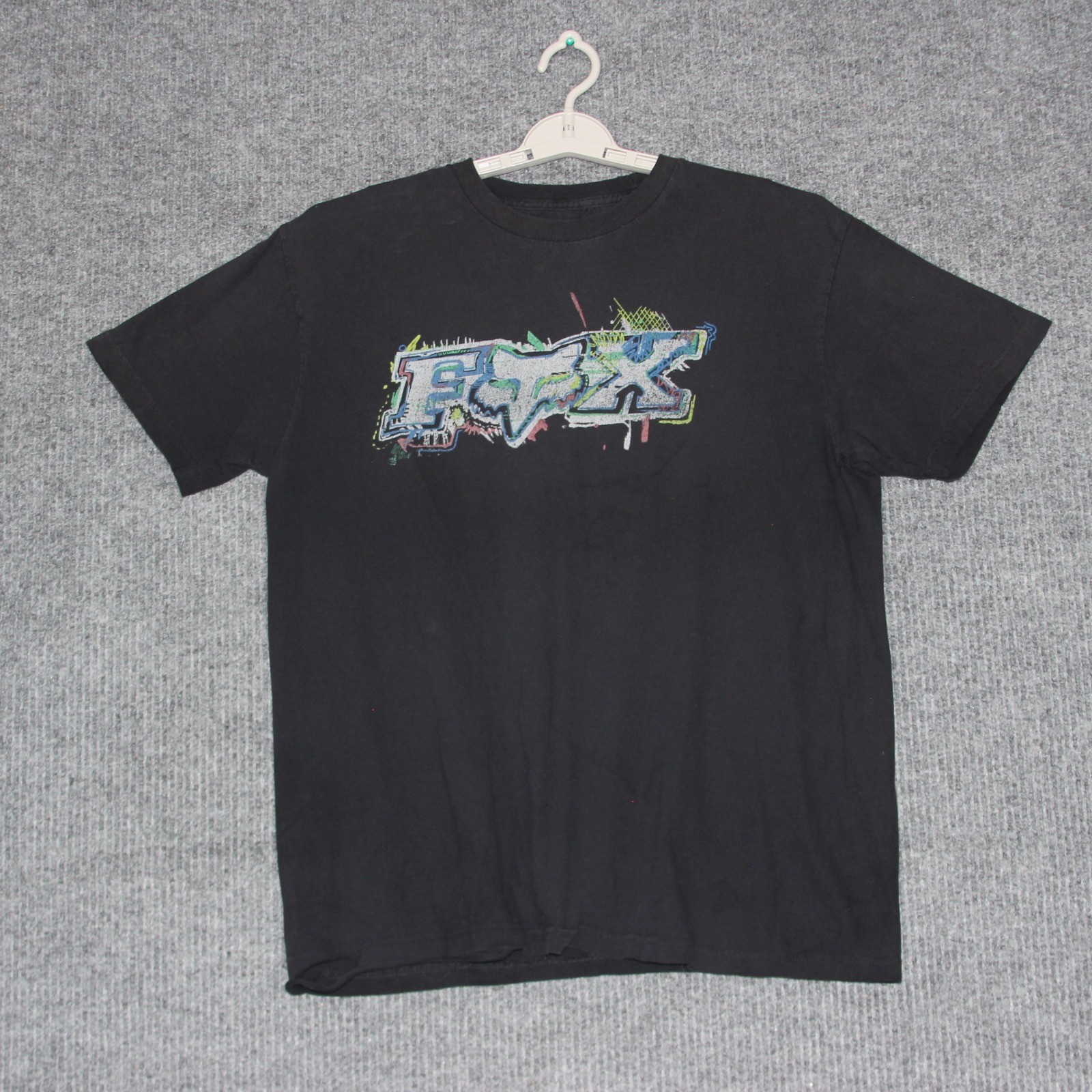 Fox Racing Graphic T Shirt Black Short Sleeve Men's Size L Y2K Skater Retro