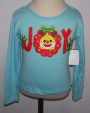 Girls Pinkfong LS Blue Baby Shark JOY Christmas T Shirt 2T