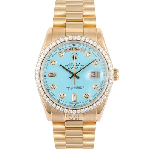 Rolex Day-Date 118238 Presidential 36mm 18k Gold Turquoise Dial-Diamond Bezel