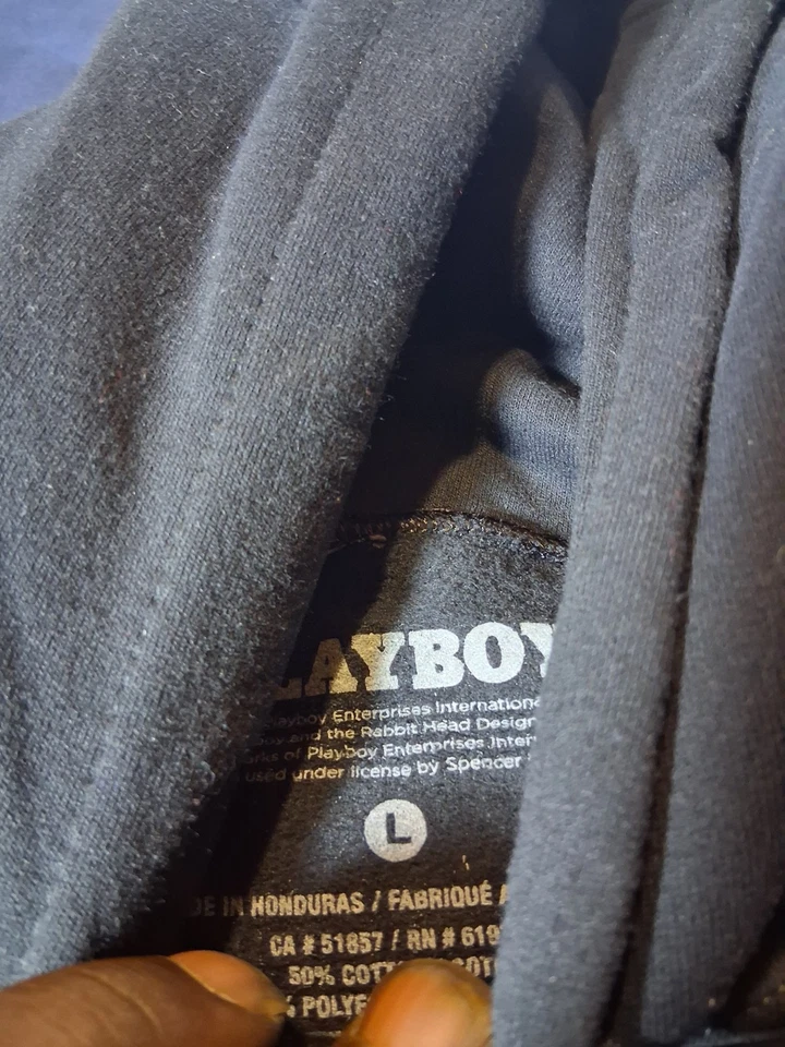 Playboy Hoodie New Size Large Jet Black Vinyl Print Mens - Image 4 of 4