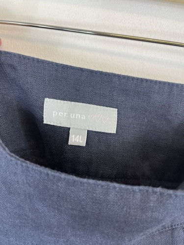 Per Una Maxi Skirt 14 Tall Navy Blue Tall Flare Patchwork 100% Linen - Picture 7 of 7