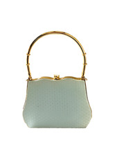 Golden Tone Metal Frame Crystal Rhinestone Fashion Clutch Evening Bag Light Blue