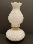 Vintage White Milk Glass DIAMOND QUILT OIL LAMP Font Chimney Farmhouse Cottage