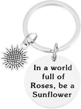 Sunflower Keychain Gift - Sunflower Lover - Inspirational Quote - Yellow Metalli